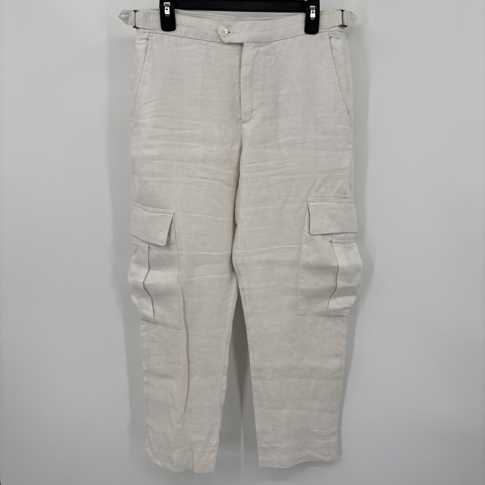Banana Republic Womens Off White Linen Cargo Pants Size 6 Old Money Coastal